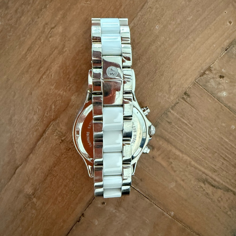 Michele White Ceramic and Silver Diamond-Accent Chronograph Watch - Picture 4 of 5